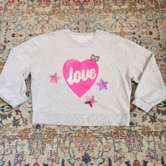Abercrombie & Fitch Tops - Abercrombie & Fitch, Upcycled Grey Oversized Sweatshirt Sequins Heart, sx XL